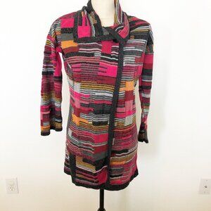 NIC+ZOE Patchwork Striped Gray Pink Cardigan Sweater Womens Small